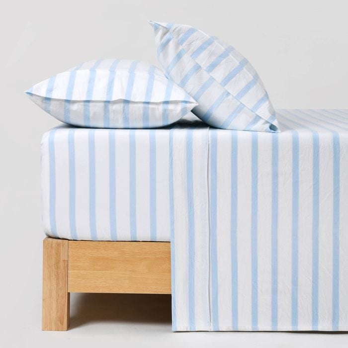 Dreamaker Bask Washed Cotton Yarn Dyed Stripe Sheet Set Sky Super King