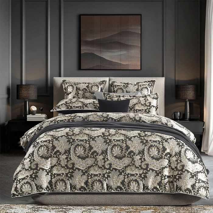 Renee Taylor Regalia Collection Arabella Quilt Cover Set Gold & Black Queen