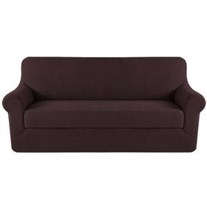 Smarcute 3 Seater 2-Piece Spandex Stretch Anti-Slip Sofa Cover Brown