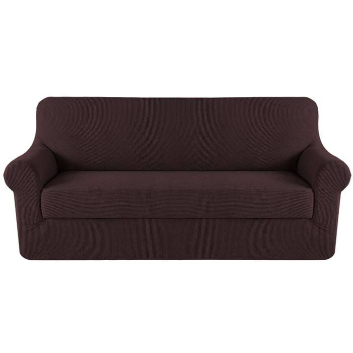 Smarcute 3 Seater 2-Piece Spandex Stretch Anti-Slip Sofa Cover Brown
