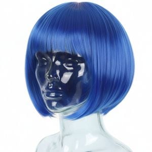 Bob Wig Costume Short Straight Fringe Cosplay Party Full Hair Wos Fancy Dress Blue