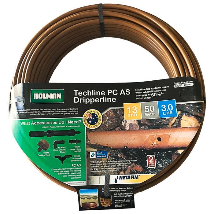 Holman 13mm Techline PC Irrigation Drip Tube - 50m