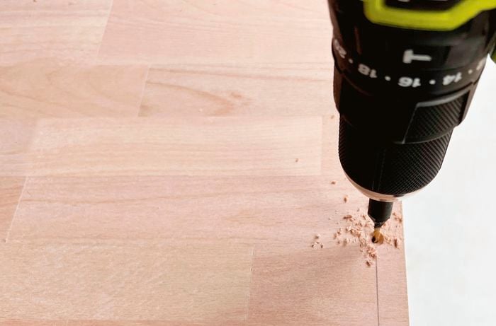 Ryobi cordless drill driver pre-drilling panel shelf