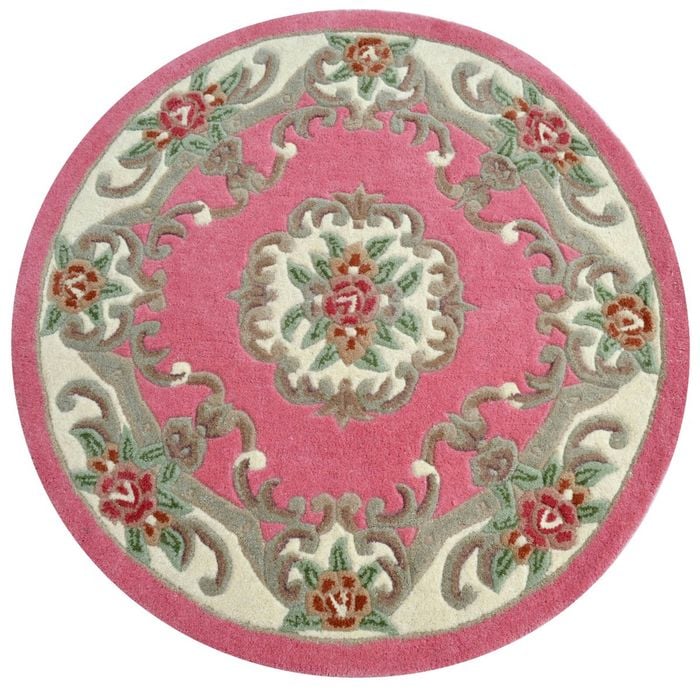 Traditional Handmade Wool Rug - Avalon - Pink - 120x120cm