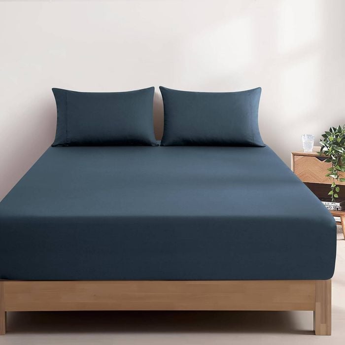 Gioia Casa Vintage Washed Cotton Fitted Sheet Set - 100% Natural Cotton - Soft & Breathable - Indigo - Queen