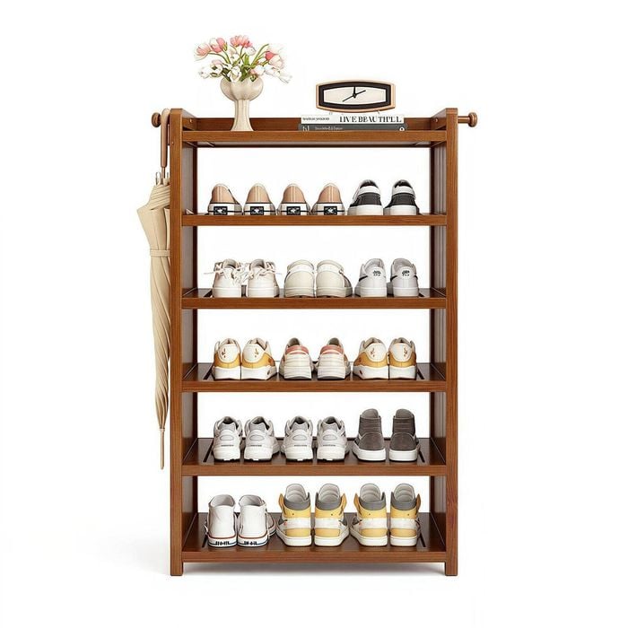 Lauft Bamboo Shoe Storage Shelf Rack Shoes Cabinet 5-Tier Display Organiser