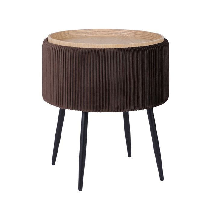 La Bella Brown Side Table Storage Ottoman - Velvet Stool Vanity Footstool CLEO