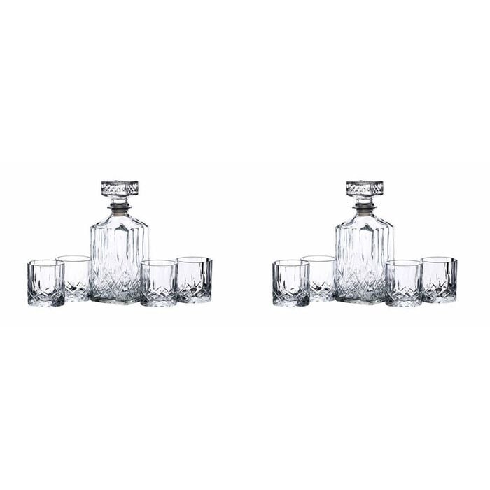 2x 5pc BarCraft 900ml Whiskey Decanter w/ 200ml Glass Tumbler - Clear