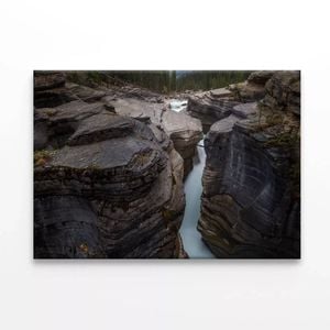 River Flows Over Rocky Cliff  Print 100% Australian Made 150 x 100cm  (Stretched)