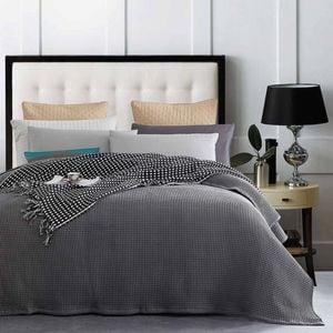 CottonMore 100% Cotton 350gsm Dark Grey Large Chunky Waffle Blanket - Single