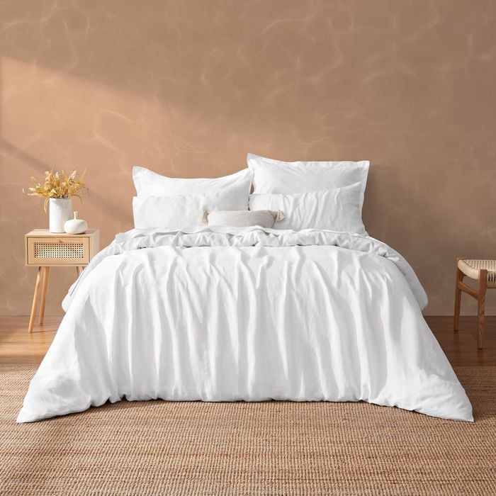 Natural Home Vintage Washed Hemp Linen Quilt Cover Set White - Queen Bed