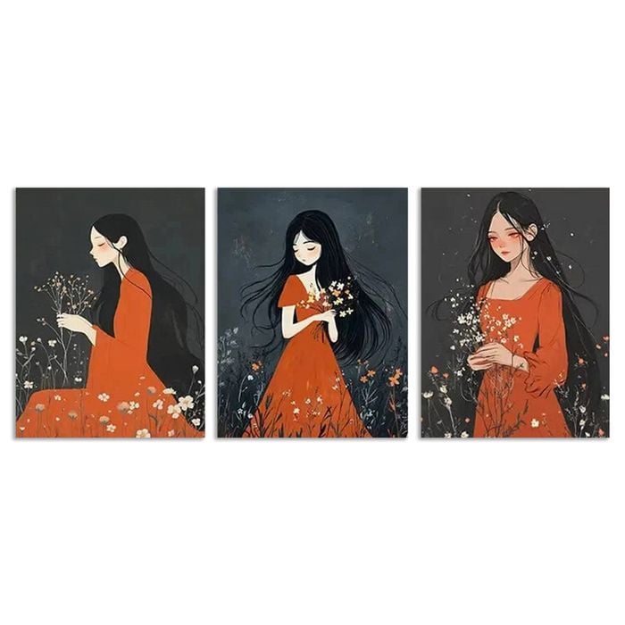 3pcs The Girl is in the Flower Beauty Print 100% Australian Made 3 x 40x60cm (Metal Print)