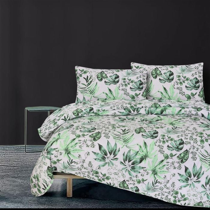 Amsons Pure Cotton Groove Queen Bedspread Set - Green/White