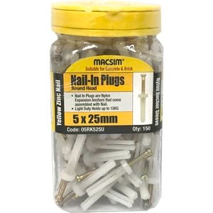 Macsim 5 x 25mm Round Nylon Nail-in Plugs - 150 Pack