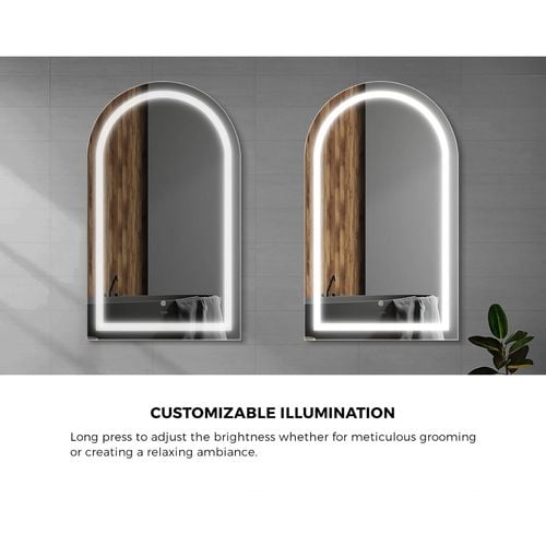 Welba LED Arched Wall Mirror 100x60cm Anti-fog Smart Makeup Mirrors ...