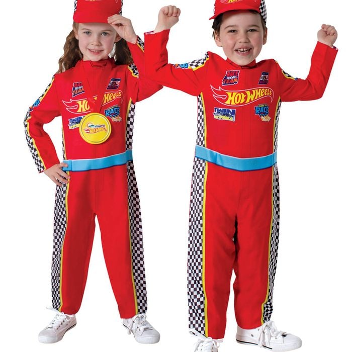Hot Wheels Race Car Driver Halloween Costume for Kids with Cap and Medal - Mattel Official Licensed - Red Colour, 3-5 Years