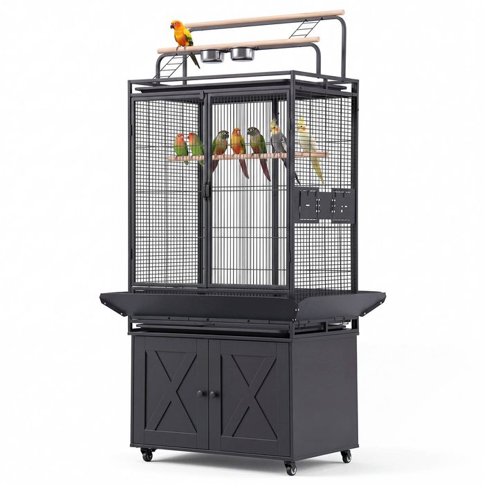 Advwin 176cm Extra Large Bird Cage with Play Top & Storage Cabinet