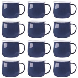 Argon Tableware 375ml Enamel Belly Mugs - Navy - Set Of 12 Metal Drinking Cups Coffee Teacup Mug Set Hot, Cold Drinks Cups