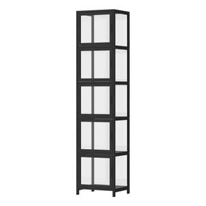 Oikiture Display Cabinet 5-Tier Slim Storage Shelves Clear Bookcase Rack Black