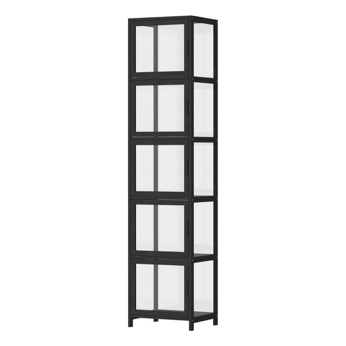 Oikiture Display Cabinet 5-Tier Slim Storage Shelves Clear Bookcase Rack Black