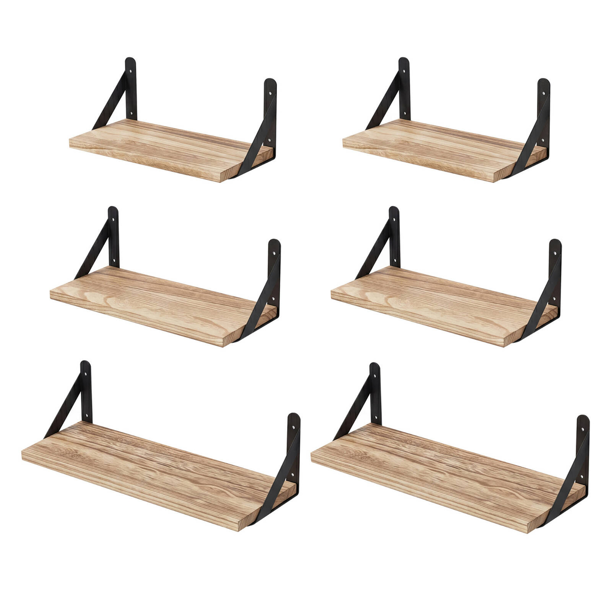 Levede Floating Shelves Set of 6 Rustic Paulownia Wall Storage Brown ...