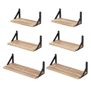 Levede Floating Shelves Set of 6 Rustic Paulownia Wall Storage Brown Home