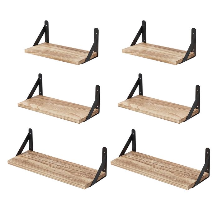 Levede Floating Shelves Set of 6 Rustic Paulownia Wall Storage Brown Home