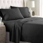 2000TC Ultra-Soft AU Size 4 Pieces Flat Fitted Bed Sheet Set, Super King Size Black