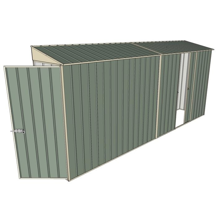 Build-a-Shed 0.8 x 4.5 x 2m Skillion Single Hinged Door Shed with Single Sliding Side Door - Green