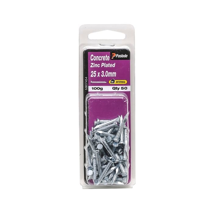Paslode 25 x 3.0mm Zinc Plated Concrete Nails - 50 Pack