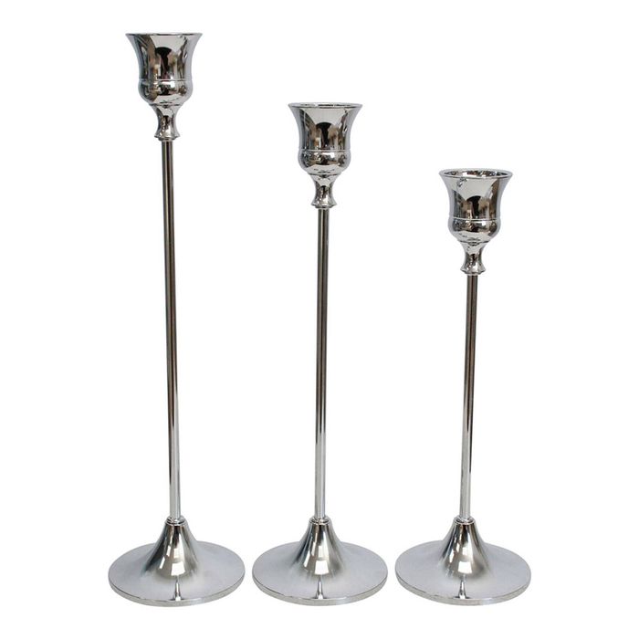 3pc Metal 26/31/36cm Stick/Taper Candle Holder Display Home Decor Set Silver