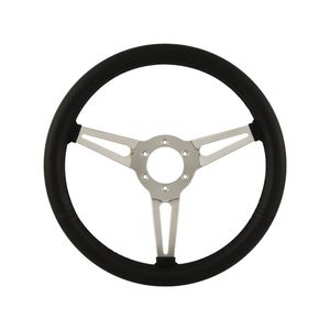 14" Aluminium 6 Bolt Steering Wheel Black Leather Full-Wrap Slotted Spokes