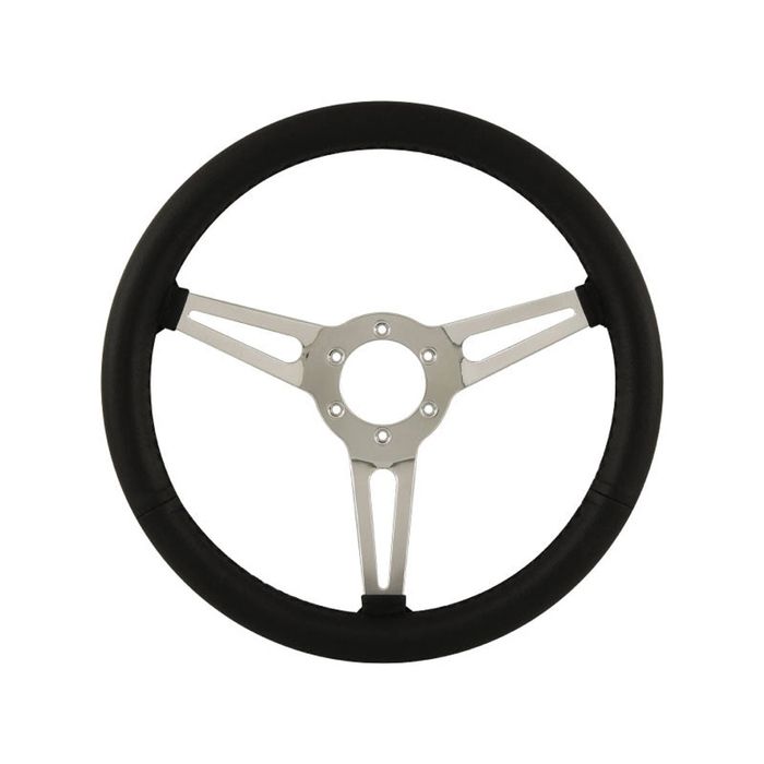 14" Aluminium 6 Bolt Steering Wheel Black Leather Full-Wrap Slotted Spokes