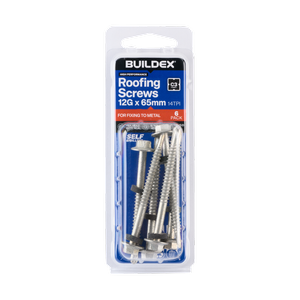 Buildex 12G x 65mm Class 3 Roofing TEKS Screws with Seal - 6 Pack