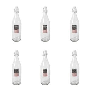 6PK Glass & Co Elle Tall Leak-Proof Clip Lid Round Water Bottle 1L Clear