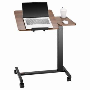 VEVOR Mobile Overbed Table Wood Black with Flip Desktop and 4 Wheels Cup Holder for Home
