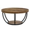OAKORY 80cm Round Coffee Table with 5cm Thick Top and Arc Metal Base Rustic Brown Finish
