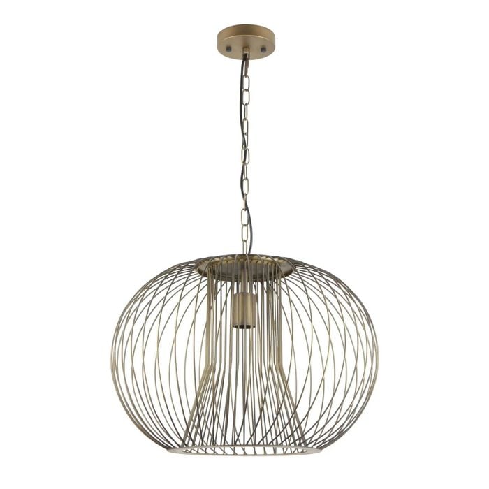 Cla Lighting Parrilla Interior Round Cage Iron Pendant Light Imitation Antique Brass