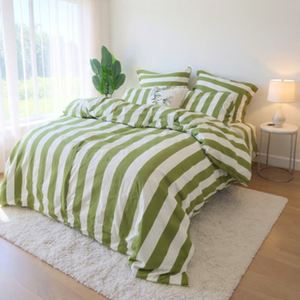 Single Quilt Cover Set - Premium Double Brushed Microfibre (Olive Strix)