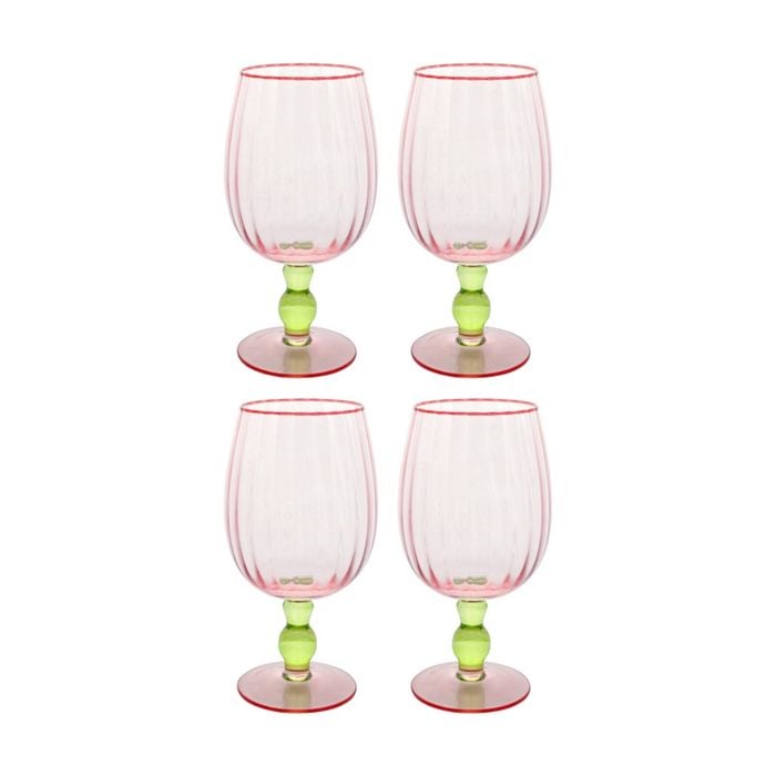 4pk Lvd Decorative Poppy Wine Glass Barware/drinkware Cup Decor Green/red