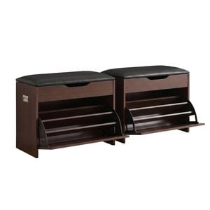 Artiss 2x Shoe Bench Set Flip Drawer Walnut