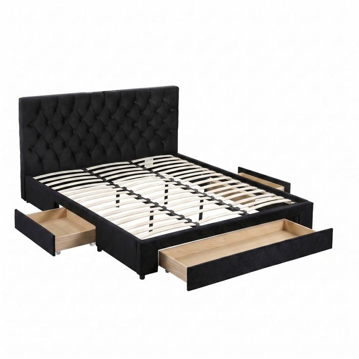 Artiss King Bed Frame Storage Charging Station Upholstered 3 Drawers