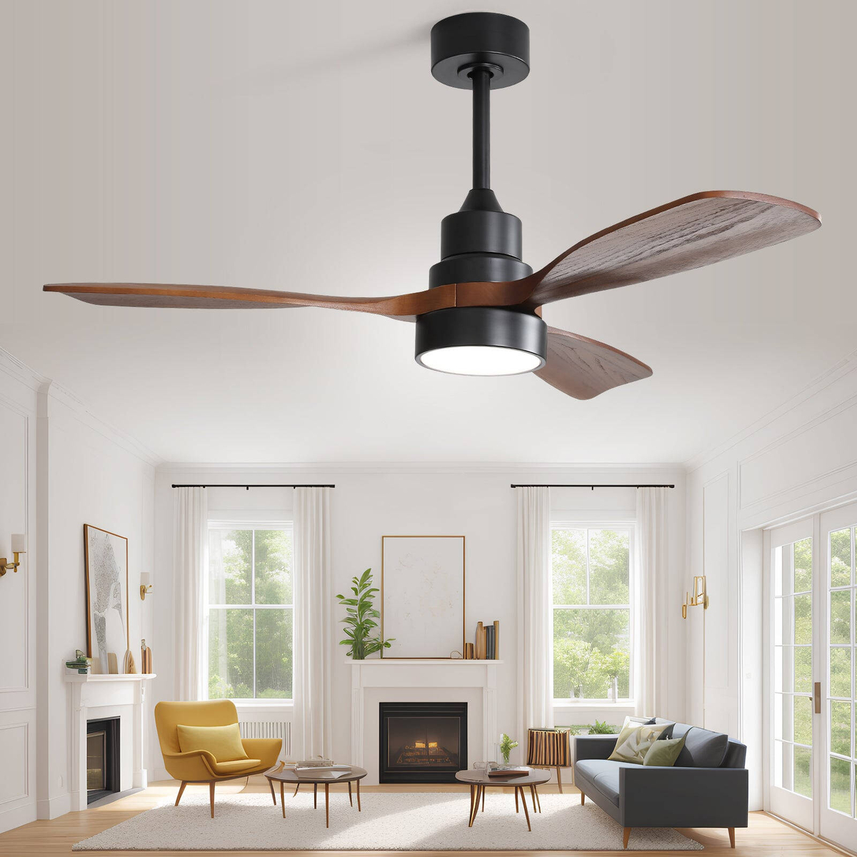OAKORY 122cm Smart Ceiling Fan 4000 CFM LED Voice App Remote Black ...