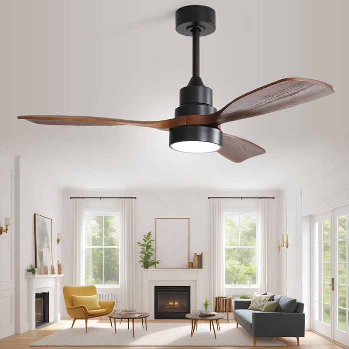 OAKORY 122cm Smart Ceiling Fan 4000 CFM LED Voice App Remote Black Walnut