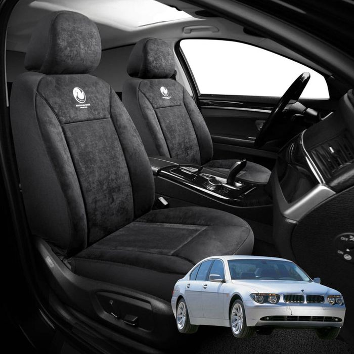 Australian Goose Edition Front Seat Covers for BMW 7 Series 2002 - 2009 (E65 E66 E67 E68) - Suede, Universal Fit - Black