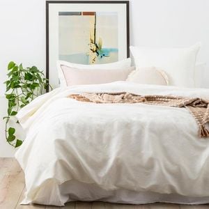 Renee Taylor Stone Washed 100% French Linen White Quilt Cover Set