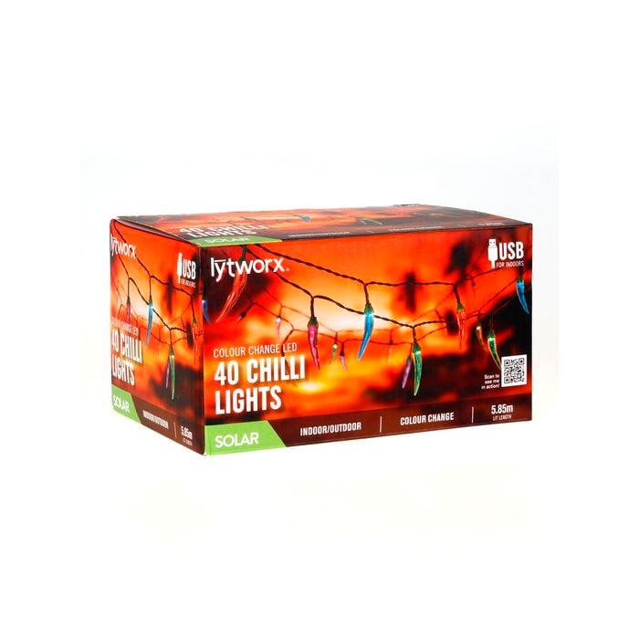 Lytworx Solar USB Colour Change Chilli Lights - 40 Pack