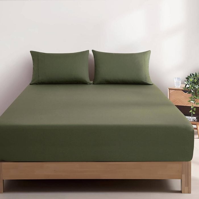 Gioia Casa Vintage Washed Cotton Fitted Sheet Set - 100% Natural Cotton - Soft & Breathable - Khaki Green - King Single