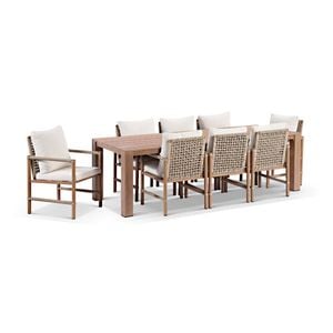 Entertainer 2.45cm Outdoor Aluminium Dining Table Mahogany With 8 Avery Rope Chairs & Bone Cushions