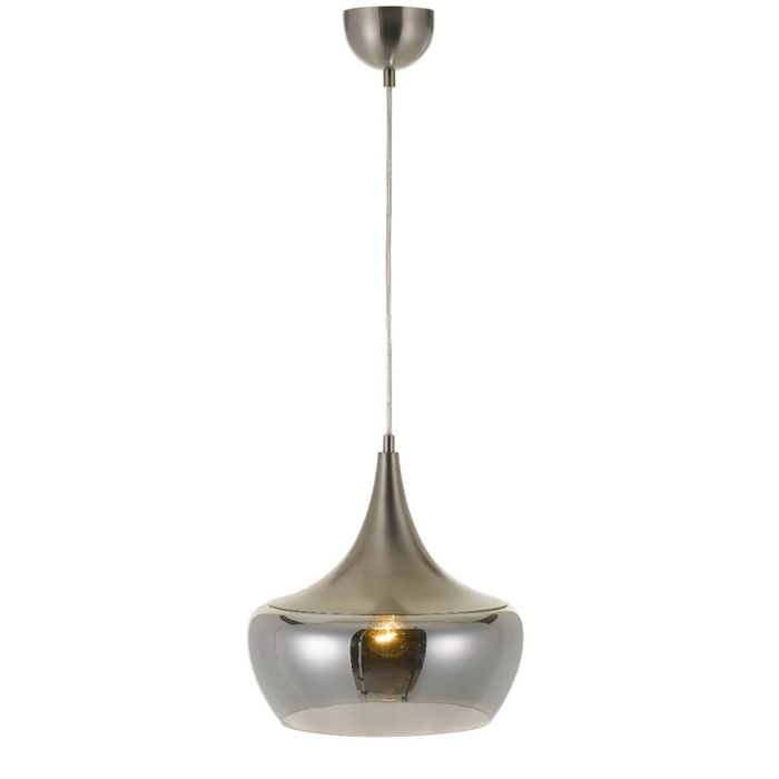 Telbix Landy Vintage Pendant Hanging Lamp Light Glass Nickel Smoke